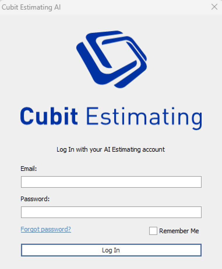 Cubit Estimating Login Window
