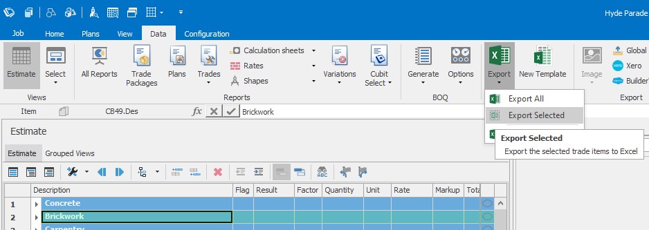 export from buildsoft into excel